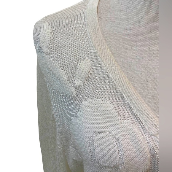 Jones New York off white sheer open front cardigan floral design cotton large - Picture 5 of 9